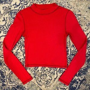 American Eagle Red Long Sleeve Mock Neck Top